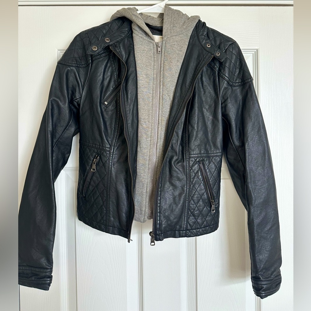Layered faux leather jacket